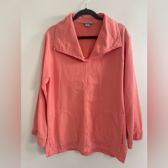 Soft Surroundings Women's Coral Cotton Collared Pullover Tunic w Pockets Size M - Picture 5 of 6